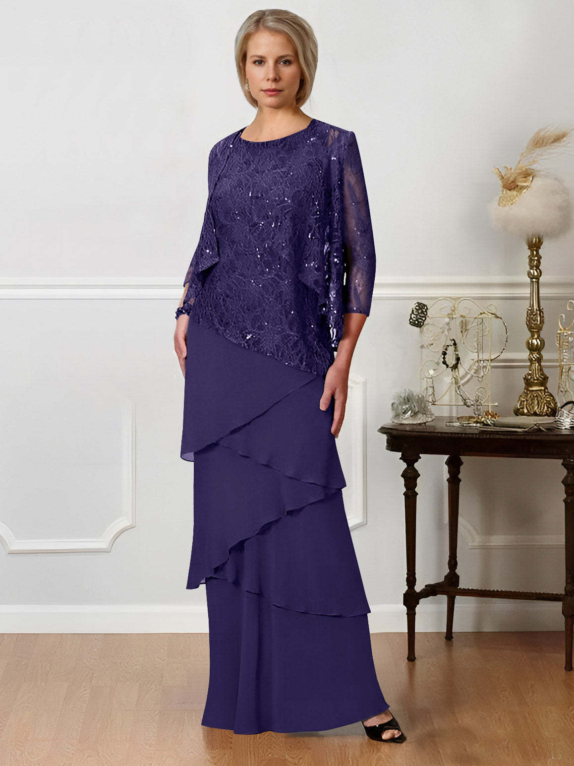 Floor-Length A-Line Mother of the Bride Dresses with Jewel Neck