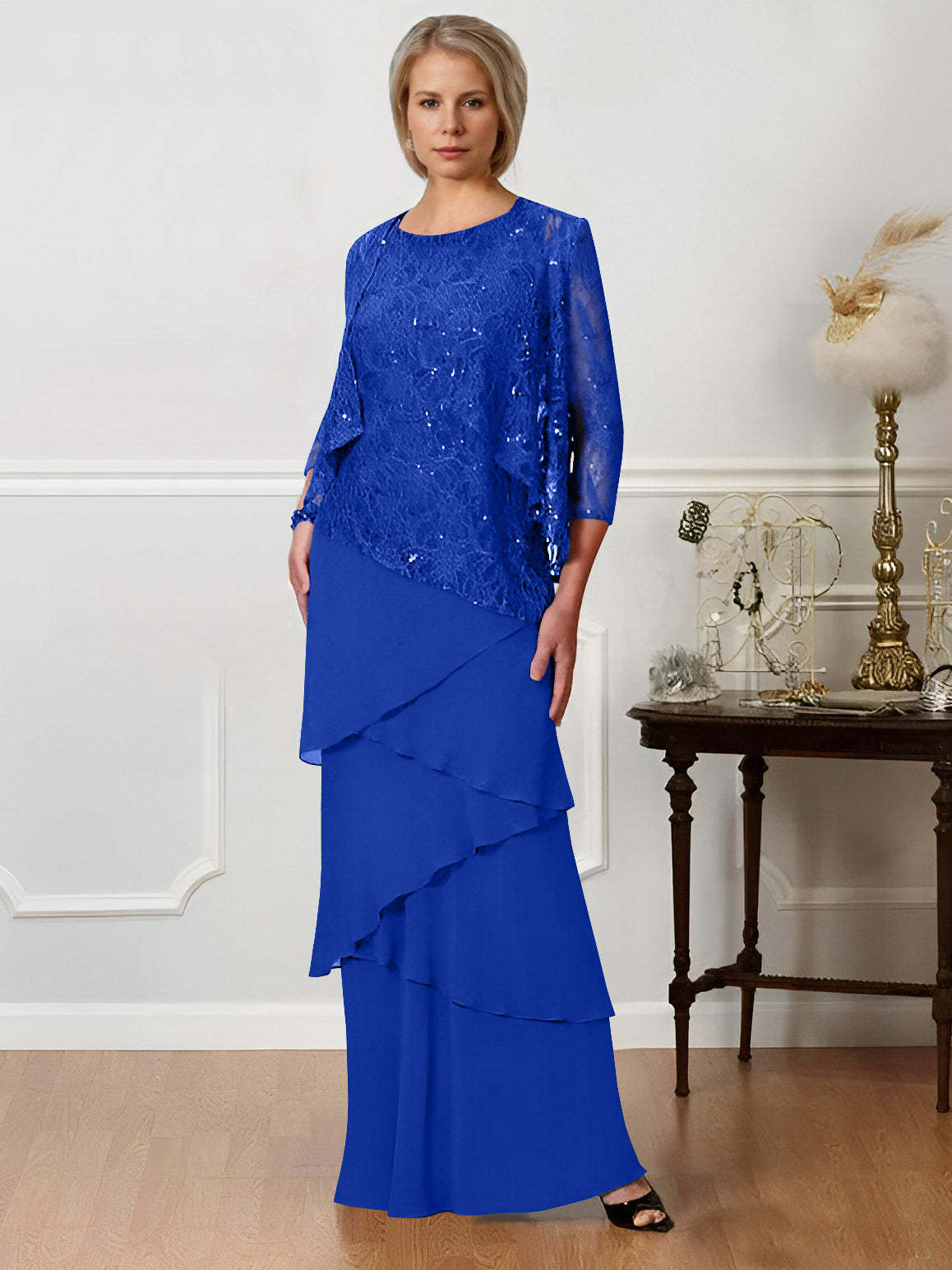 Floor-Length A-Line Mother of the Bride Dresses with Jewel Neck
