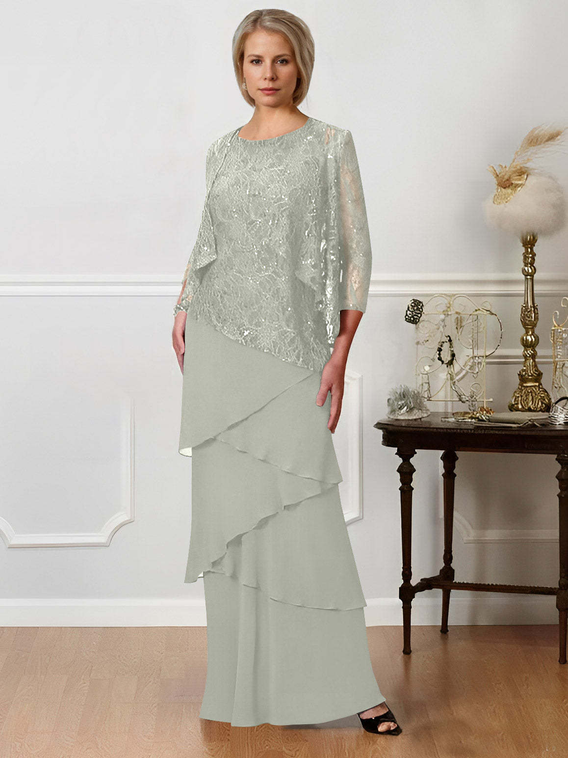 Floor-Length A-Line Mother of the Bride Dresses with Jewel Neck