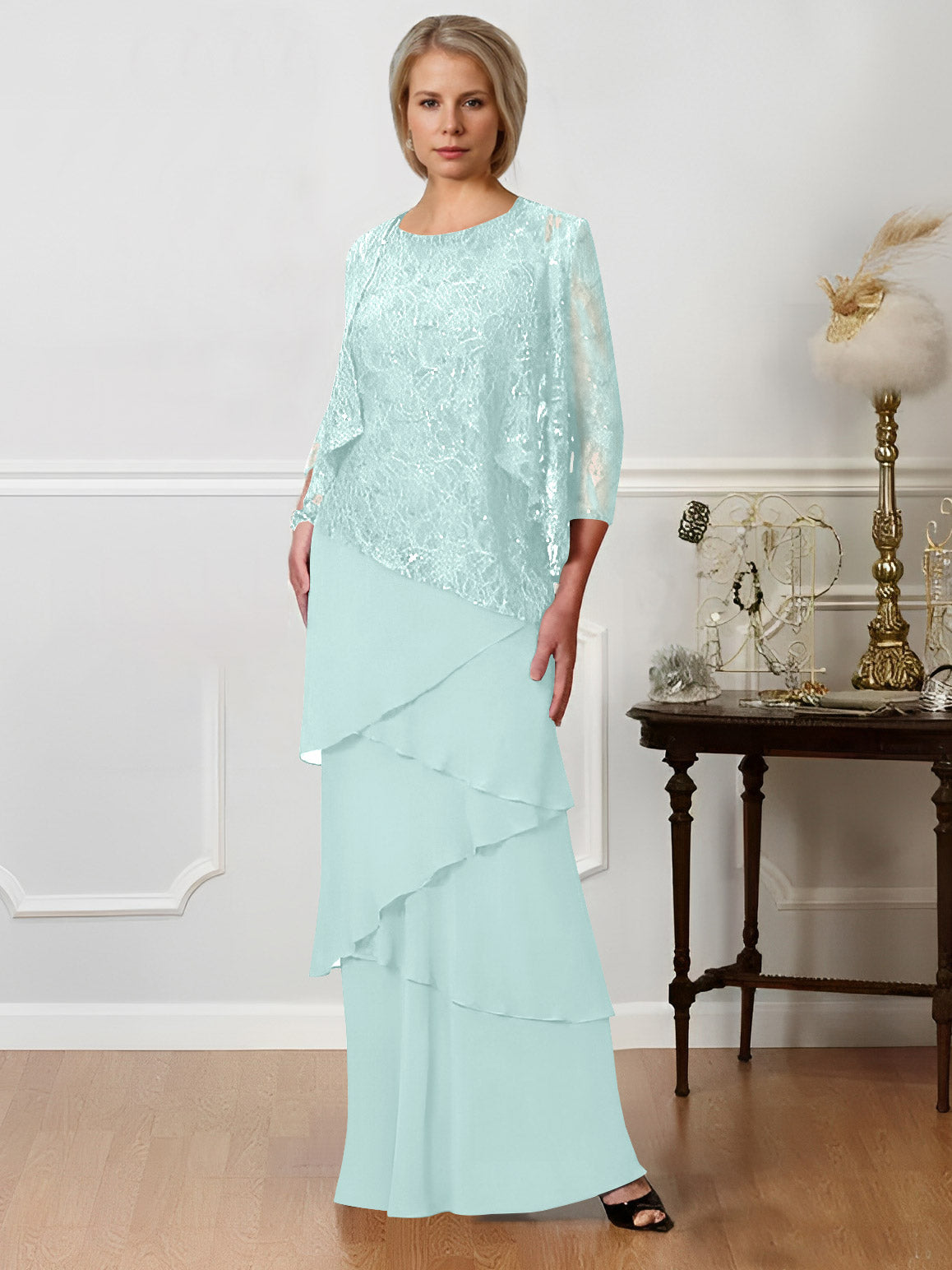 Floor-Length A-Line Mother of the Bride Dresses with Jewel Neck
