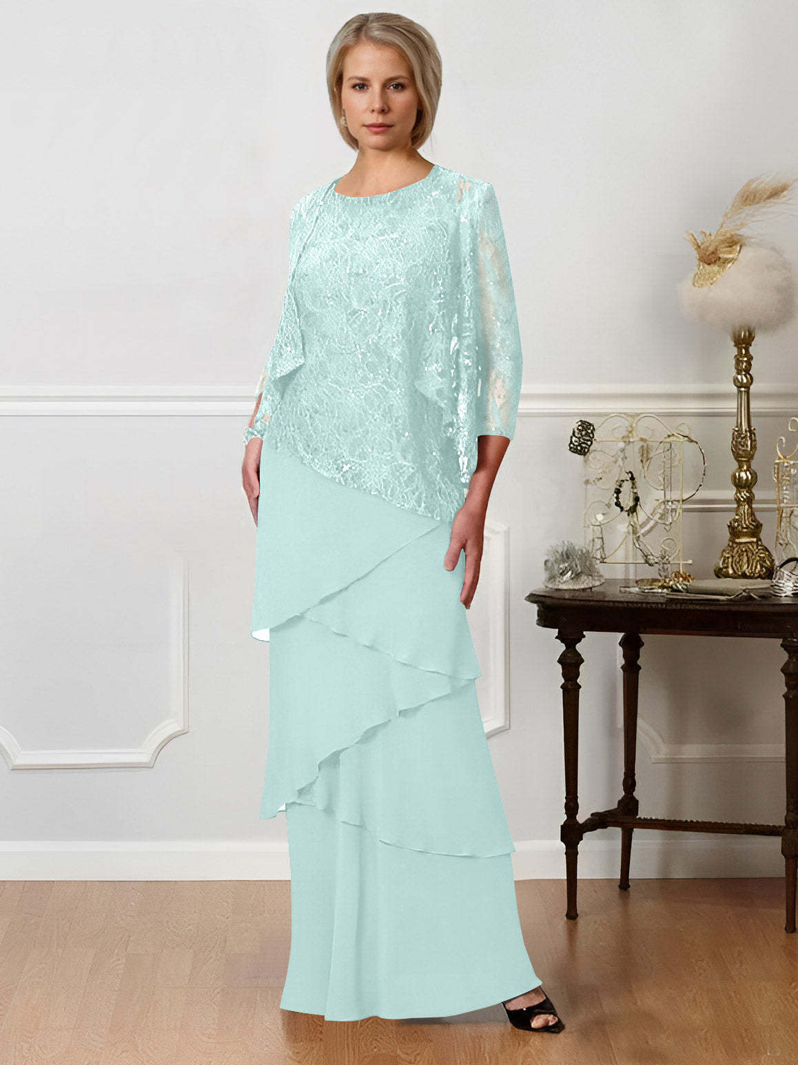 Floor-Length A-Line Mother of the Bride Dresses with Jewel Neck