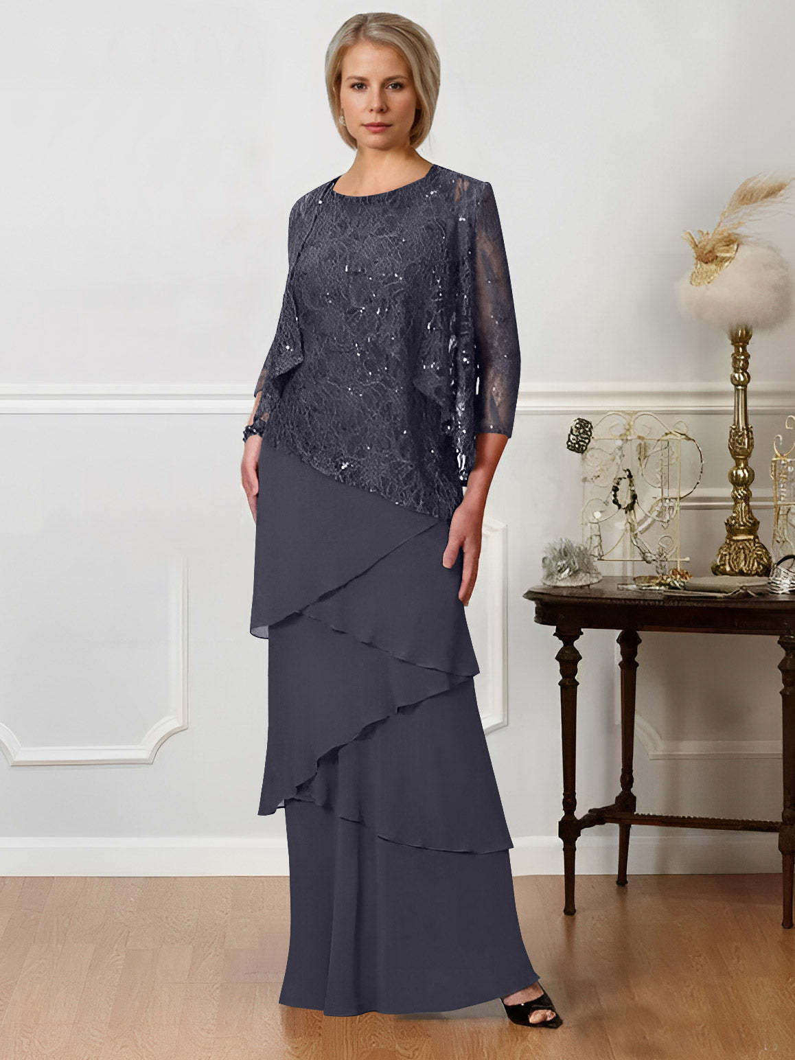Floor-Length A-Line Mother of the Bride Dresses with Jewel Neck