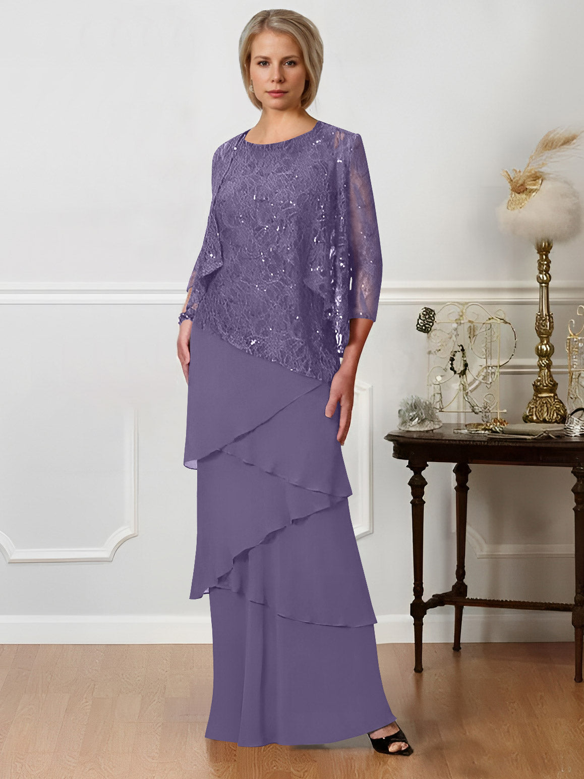 Floor-Length A-Line Mother of the Bride Dresses with Jewel Neck
