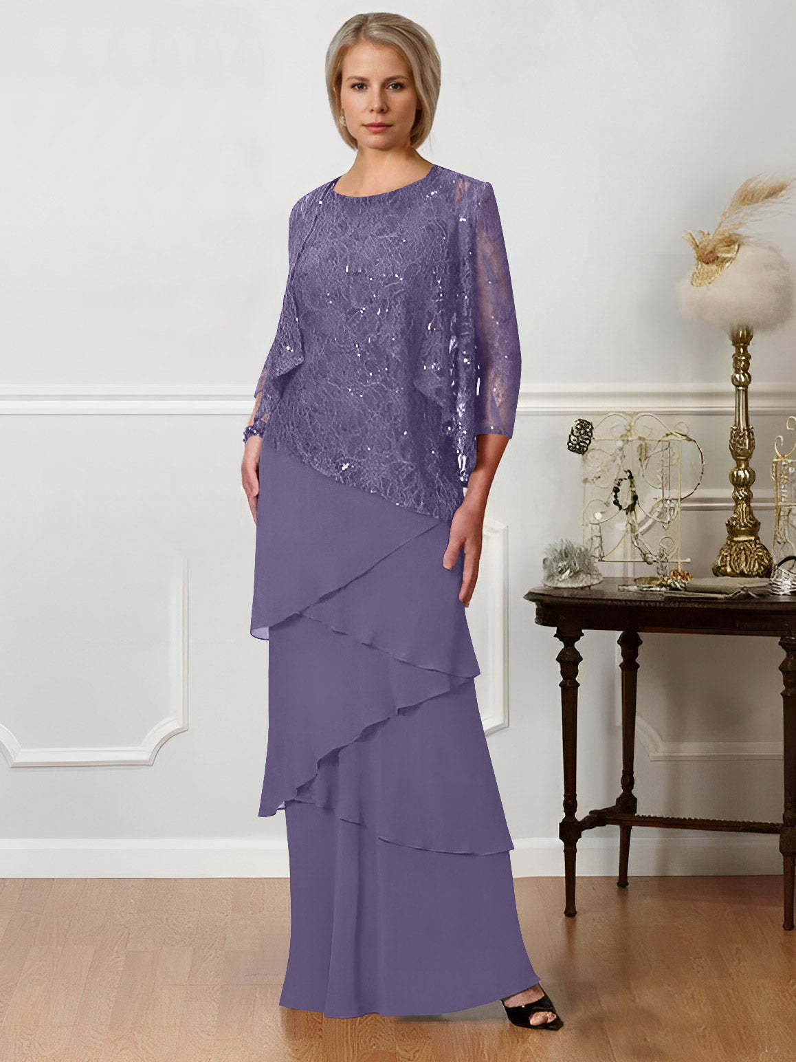 Floor-Length A-Line Mother of the Bride Dresses with Jewel Neck