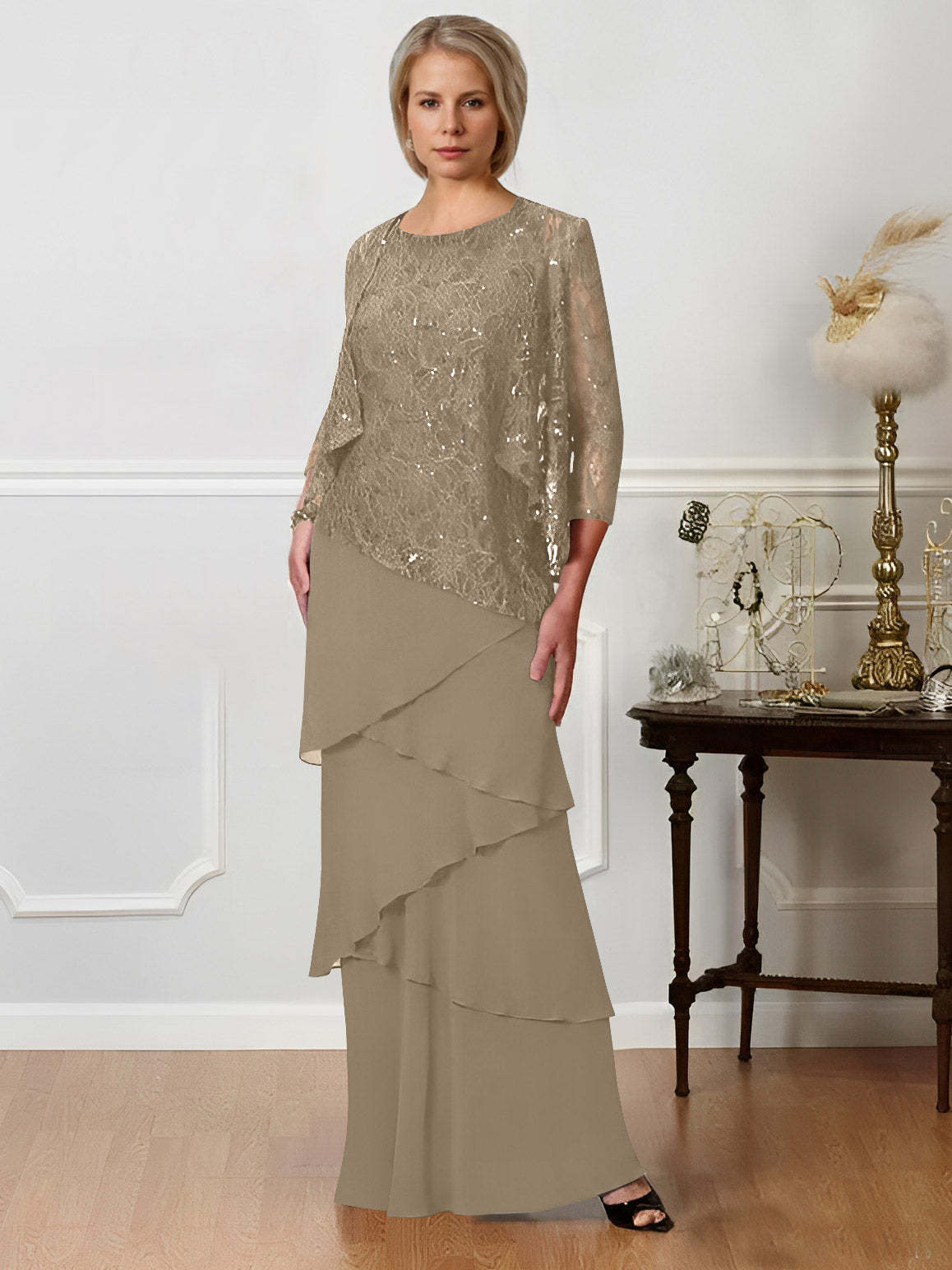 Floor-Length A-Line Mother of the Bride Dresses with Jewel Neck