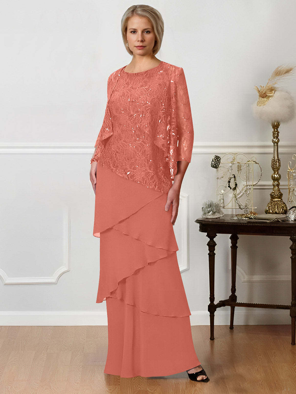 Floor-Length A-Line Mother of the Bride Dresses with Jewel Neck
