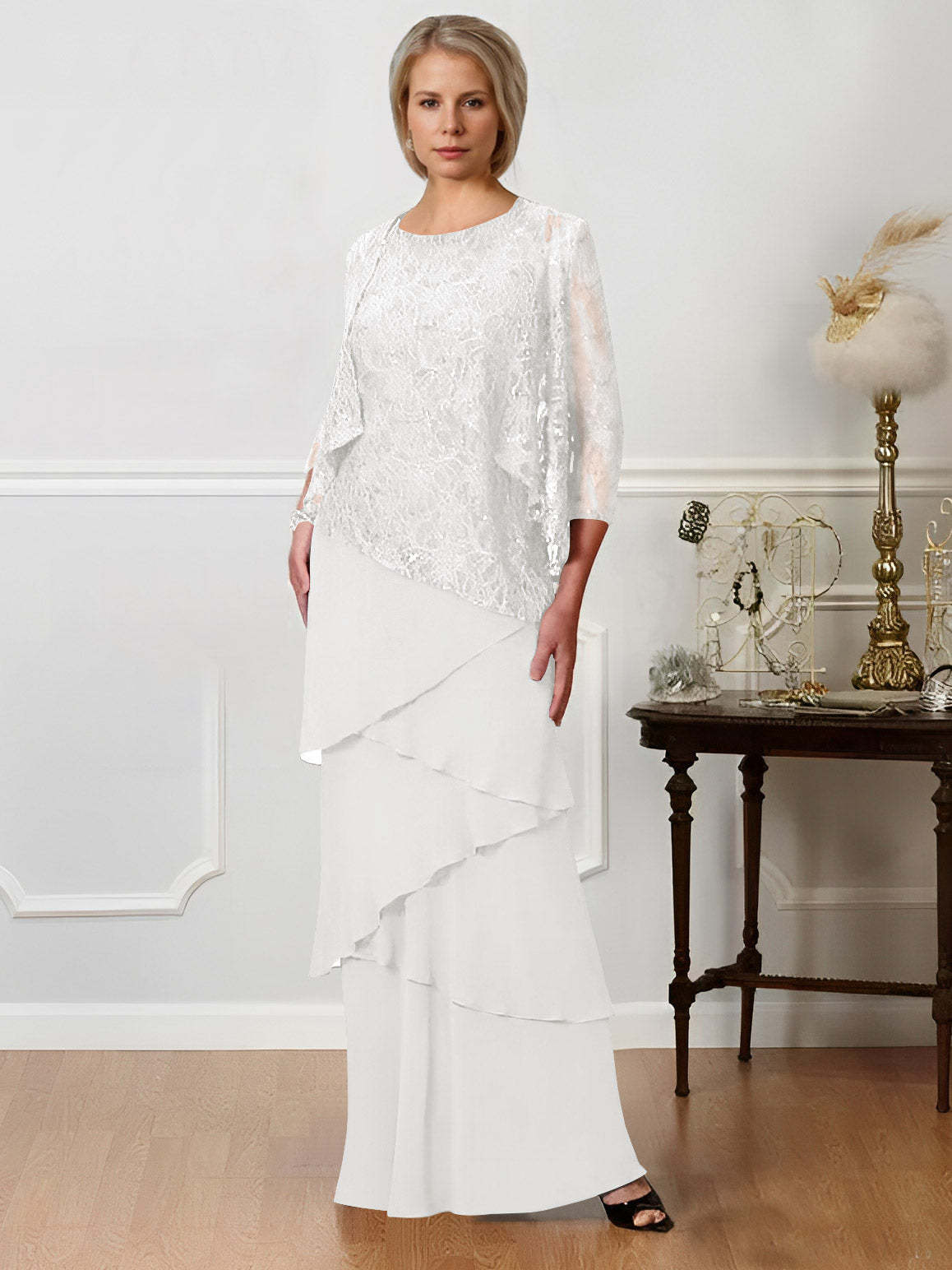 Floor-Length A-Line Mother of the Bride Dresses with Jewel Neck