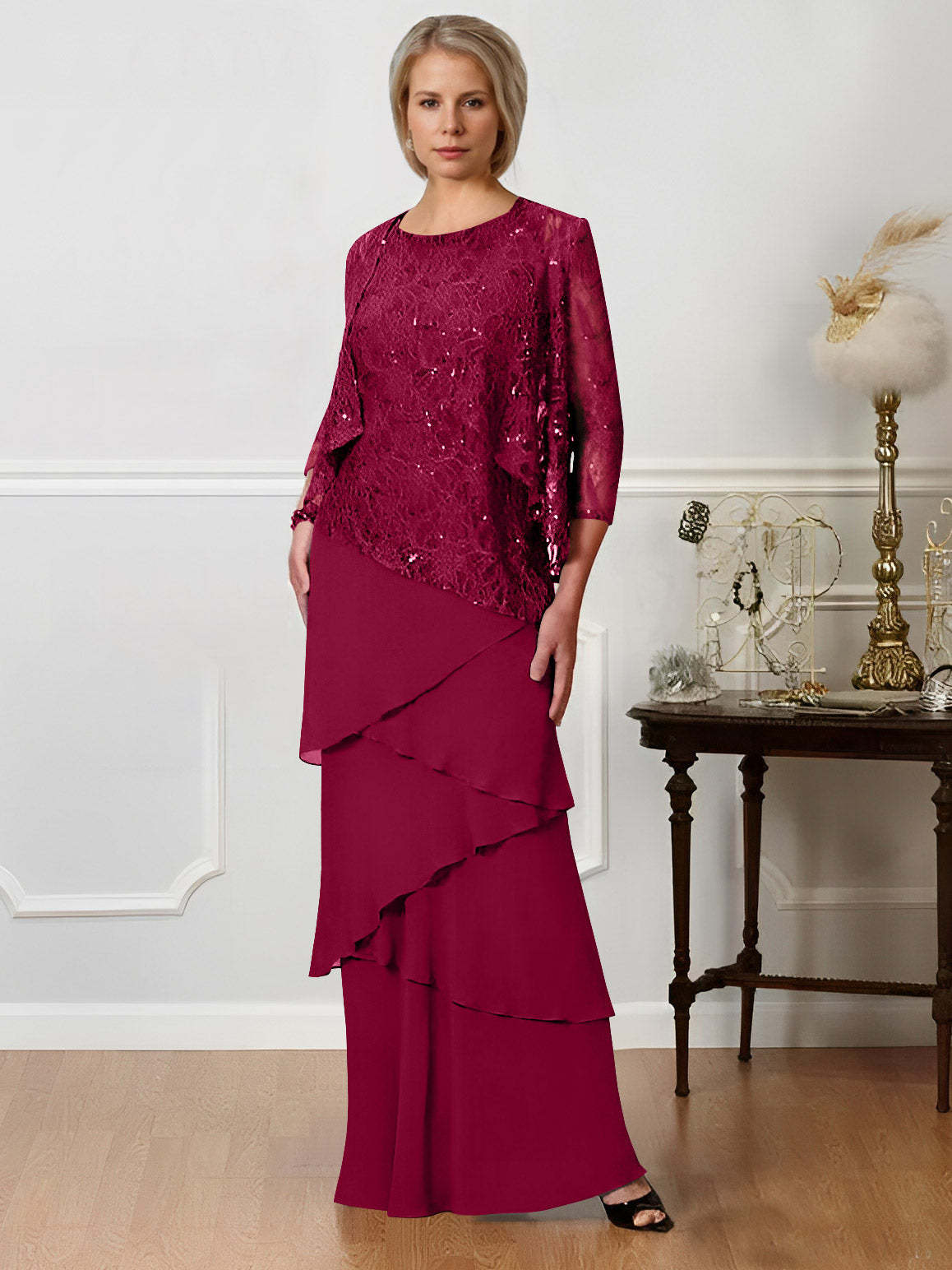 Floor-Length A-Line Mother of the Bride Dresses with Jewel Neck
