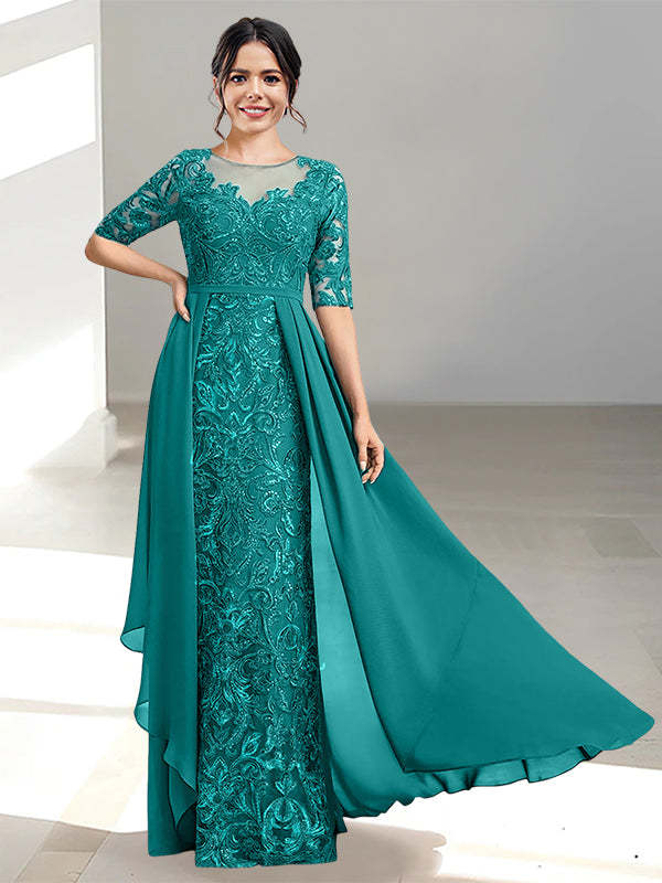 Floor-Length Mother of the Bride Dresses with A-Line and Princess Scoop Necklines