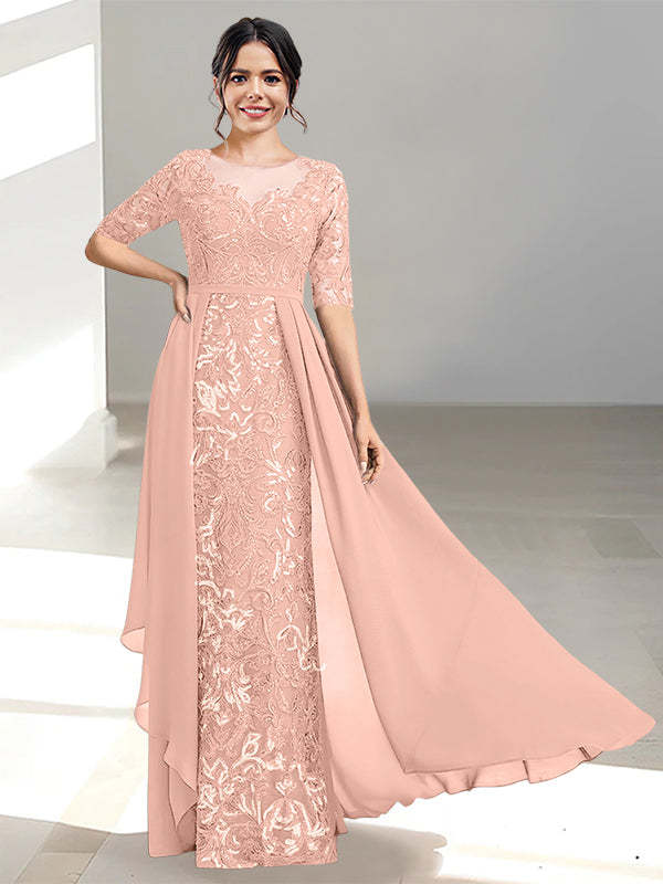 Floor-Length Mother of the Bride Dresses with A-Line and Princess Scoop Necklines