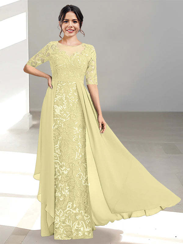 Floor-Length Mother of the Bride Dresses with A-Line and Princess Scoop Necklines