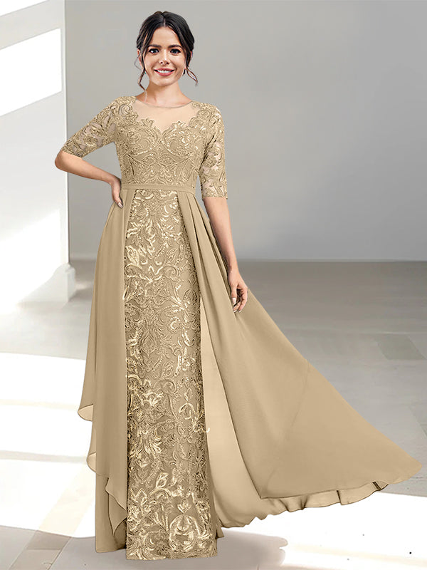 Floor-Length Mother of the Bride Dresses with A-Line and Princess Scoop Necklines