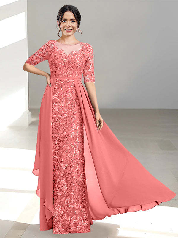 Floor-Length Mother of the Bride Dresses with A-Line and Princess Scoop Necklines