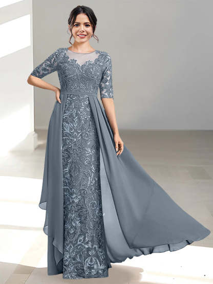 Floor-Length Mother of the Bride Dresses with A-Line and Princess Scoop Necklines