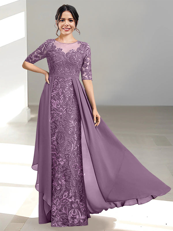 Floor-Length Mother of the Bride Dresses with A-Line and Princess Scoop Necklines