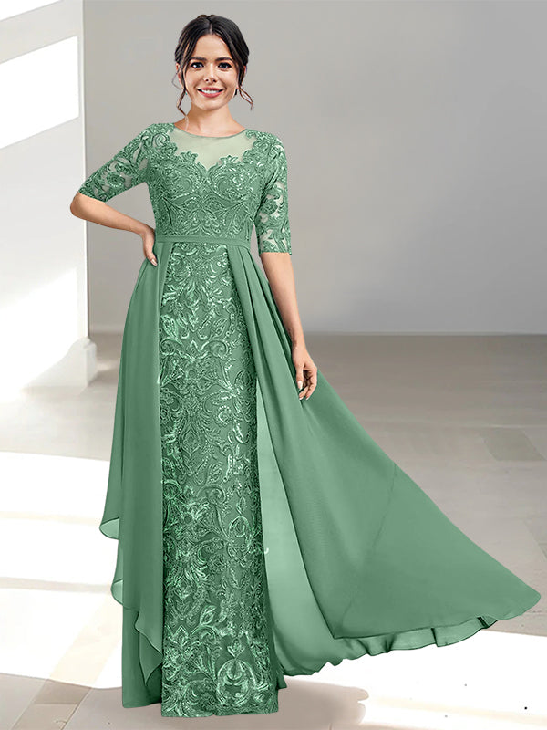 Floor-Length Mother of the Bride Dresses with A-Line and Princess Scoop Necklines