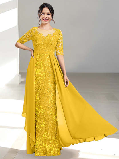 Floor-Length Mother of the Bride Dresses with A-Line and Princess Scoop Necklines