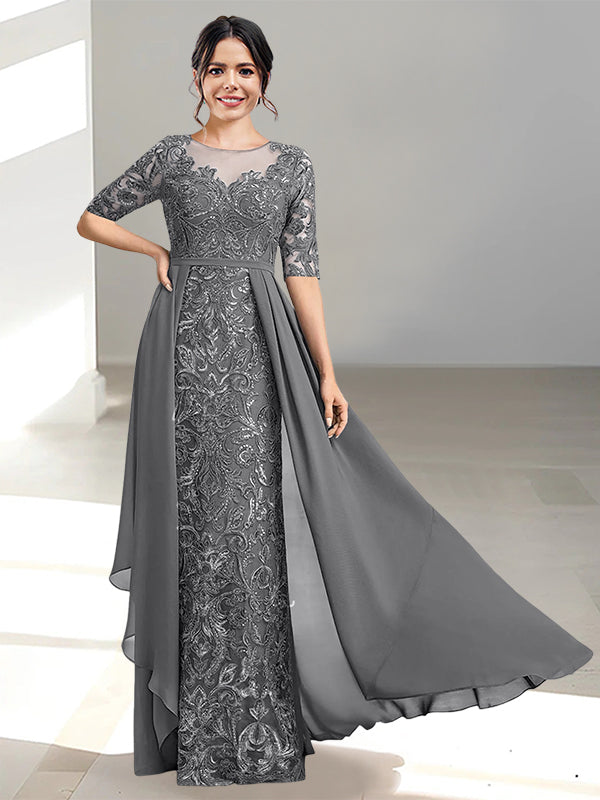 Floor-Length Mother of the Bride Dresses with A-Line and Princess Scoop Necklines