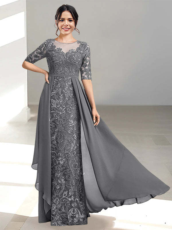 Floor-Length Mother of the Bride Dresses with A-Line and Princess Scoop Necklines