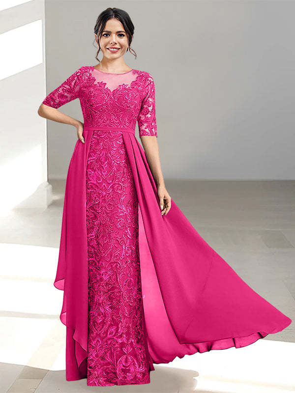 Floor-Length Mother of the Bride Dresses with A-Line and Princess Scoop Necklines