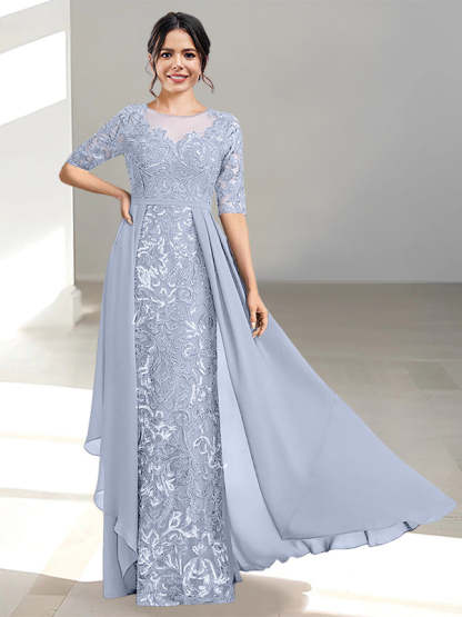 Floor-Length Mother of the Bride Dresses with A-Line and Princess Scoop Necklines