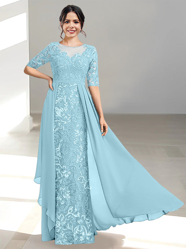 Floor-Length Mother of the Bride Dresses with A-Line and Princess Scoop Necklines