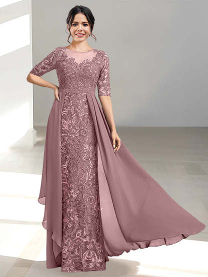 Floor-Length Mother of the Bride Dresses with A-Line and Princess Scoop Necklines