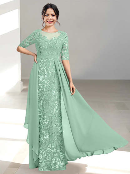 Floor-Length Mother of the Bride Dresses with A-Line and Princess Scoop Necklines
