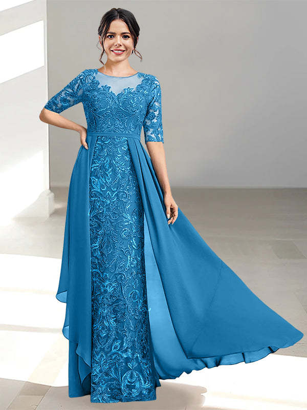 Floor-Length Mother of the Bride Dresses with A-Line and Princess Scoop Necklines