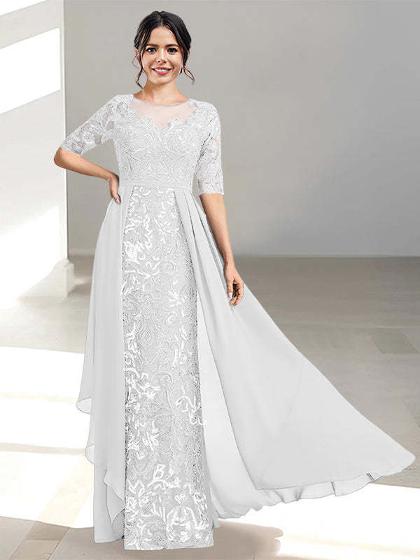 Floor-Length Mother of the Bride Dresses with A-Line and Princess Scoop Necklines