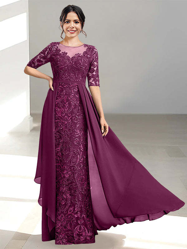 Floor-Length Mother of the Bride Dresses with A-Line and Princess Scoop Necklines