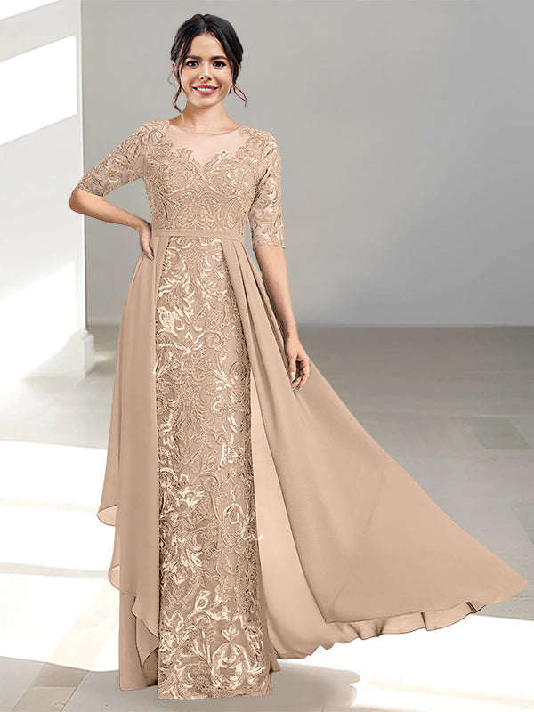 Floor-Length Mother of the Bride Dresses with A-Line and Princess Scoop Necklines