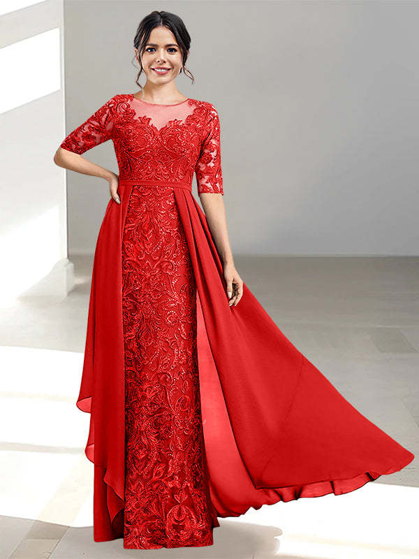 Floor-Length Mother of the Bride Dresses with A-Line and Princess Scoop Necklines
