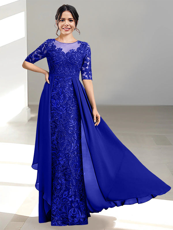 Floor-Length Mother of the Bride Dresses with A-Line and Princess Scoop Necklines
