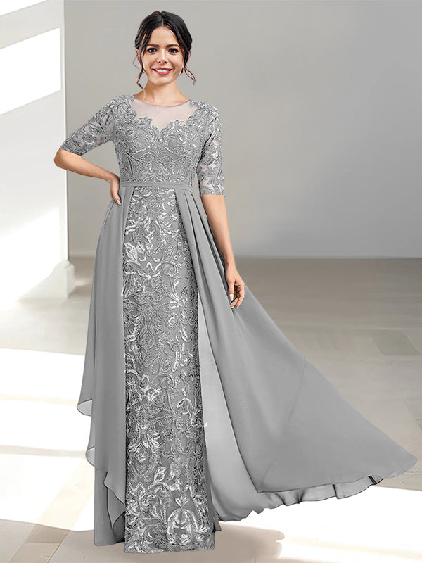 Floor-Length Mother of the Bride Dresses with A-Line and Princess Scoop Necklines