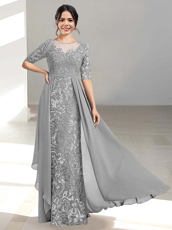 Floor-Length Mother of the Bride Dresses with A-Line and Princess Scoop Necklines