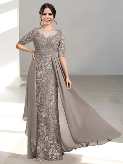Floor-Length Mother of the Bride Dresses with A-Line and Princess Scoop Necklines