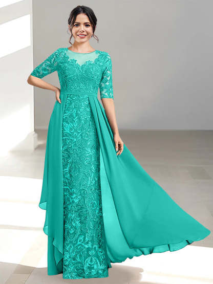 Floor-Length Mother of the Bride Dresses with A-Line and Princess Scoop Necklines