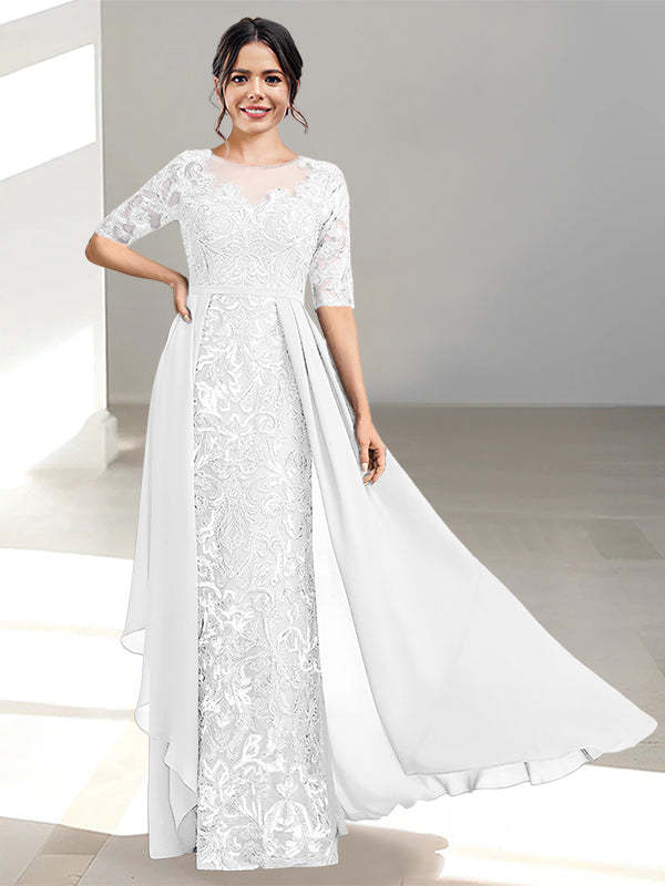 Floor-Length Mother of the Bride Dresses with A-Line and Princess Scoop Necklines