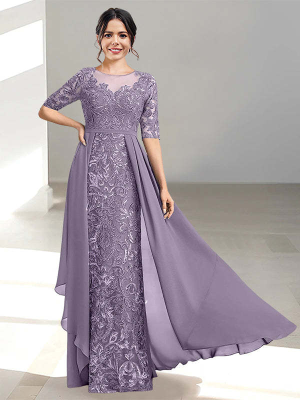 Floor-Length Mother of the Bride Dresses with A-Line and Princess Scoop Necklines