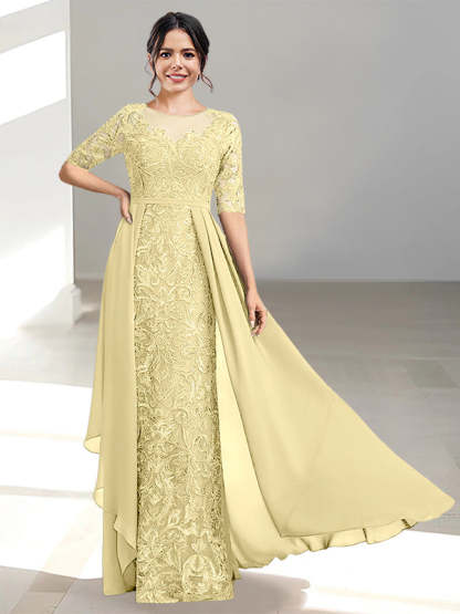 Floor-Length Mother of the Bride Dresses with A-Line and Princess Scoop Necklines