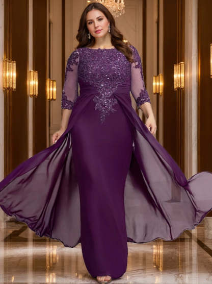 Floor-Length A-Line Mother of the Bride Dress with Jewel Neckline