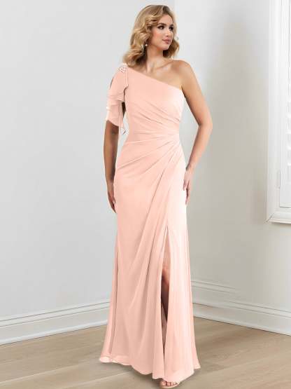 One-Shoulder Floor-Length Sheath/Column Gown for the Mother of the Bride