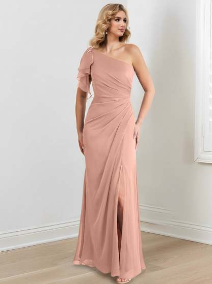 One-Shoulder Floor-Length Sheath/Column Gown for the Mother of the Bride