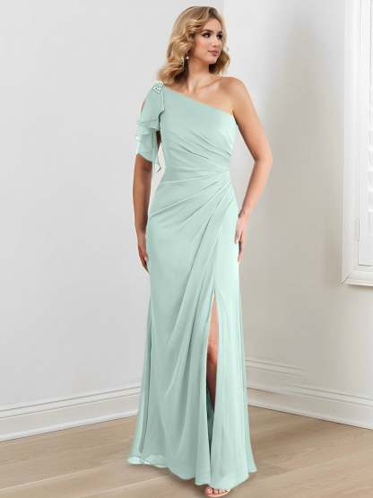 One-Shoulder Floor-Length Sheath/Column Gown for the Mother of the Bride