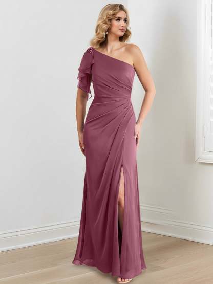 One-Shoulder Floor-Length Sheath/Column Gown for the Mother of the Bride
