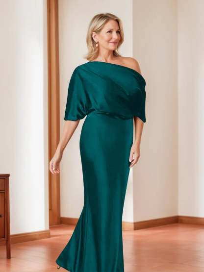 Elegant Plus Size Mother of the Bride One-Shoulder Sheath Dress with 1/2 Sleeves