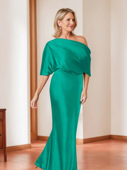 Elegant Plus Size Mother of the Bride One-Shoulder Sheath Dress with 1/2 Sleeves