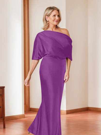 Elegant Plus Size Mother of the Bride One-Shoulder Sheath Dress with 1/2 Sleeves