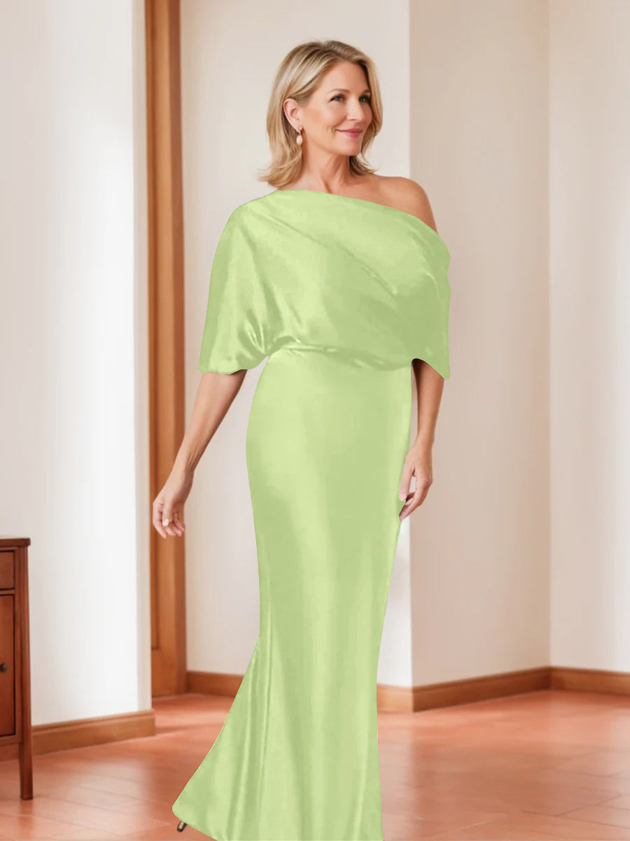 Elegant Plus Size Mother of the Bride One-Shoulder Sheath Dress with 1/2 Sleeves
